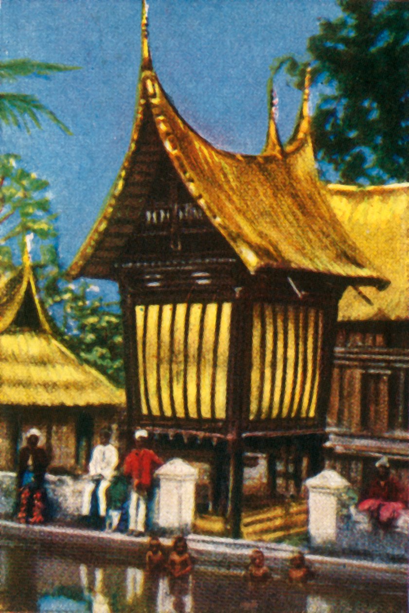 Traditionell rislada med halmtak, Padang, Sumatra, c1928. av Unbekannt
