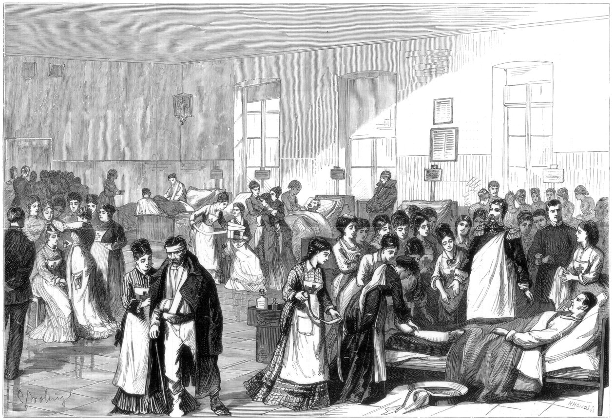 Utbilda kvinnor till sjuksköterskor på ett militärsjukhus i St Petersburg, 1877 av Unbekannt