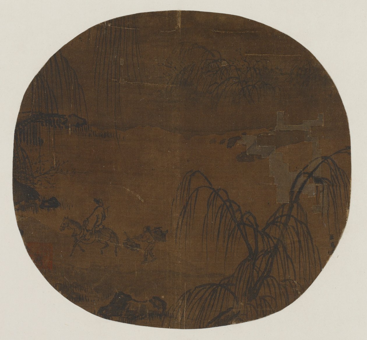 Resenärer under pilträd, Yuan- eller Mingdynastin, 1279-1644. av Unbekannt