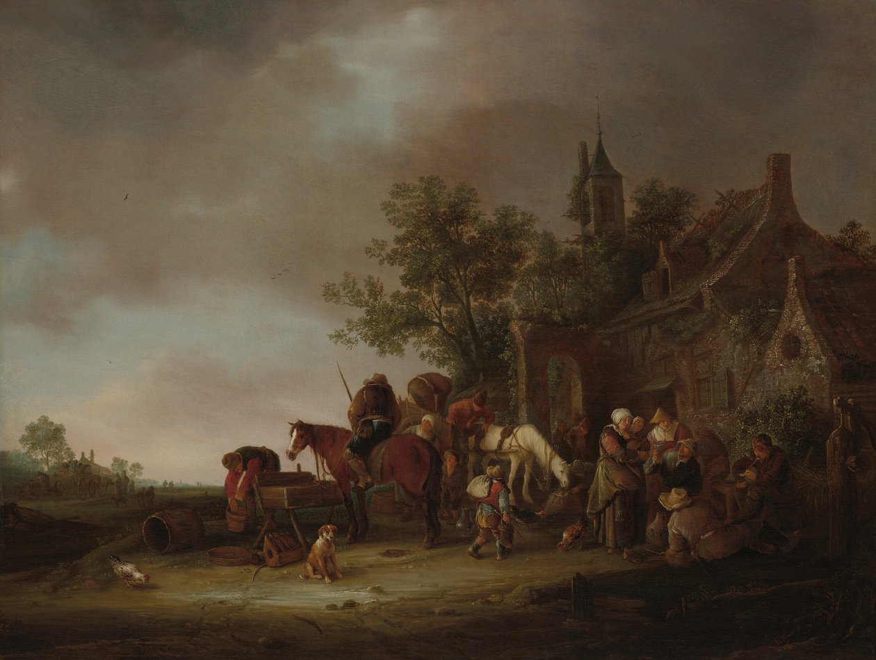 Resenärer som stannar på ett värdshus, 1643. av Unbekannt