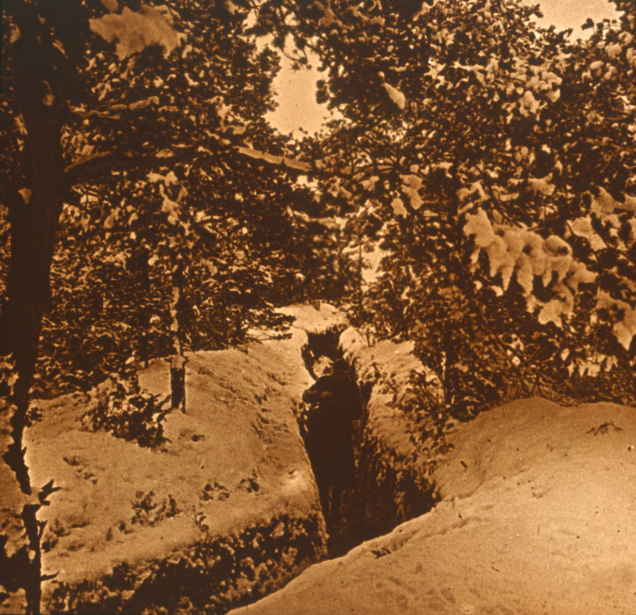 Skyttegravar under granar, c1914-c1918 av Unbekannt