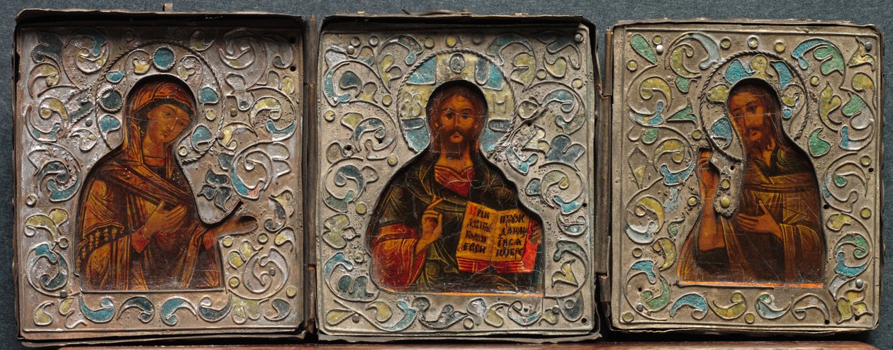 Triptyk med Kristus, Jungfrun och Johannes evangelisten, 1800-talet. av Unbekannt