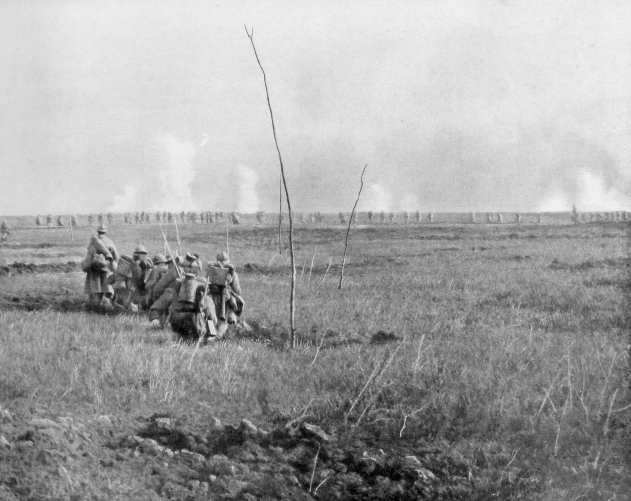 Trupper attackerar fiendens skyttegravar, Chemin des Dames, Frankrike, första världskriget, 5 maj 1917 av Unbekannt