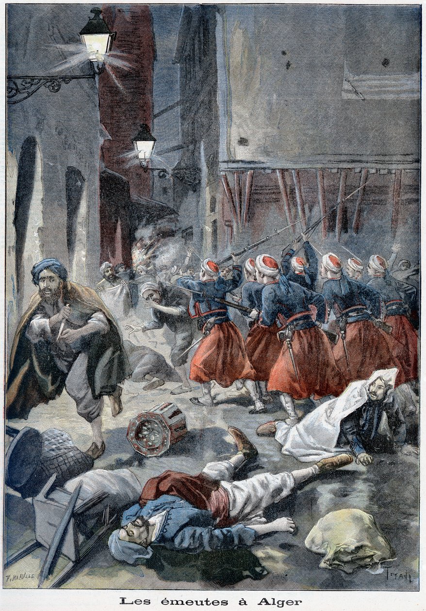 Trupper som försöker rensa gator under antijudiska upplopp, Alger, Algeriet, 1898 av Unbekannt