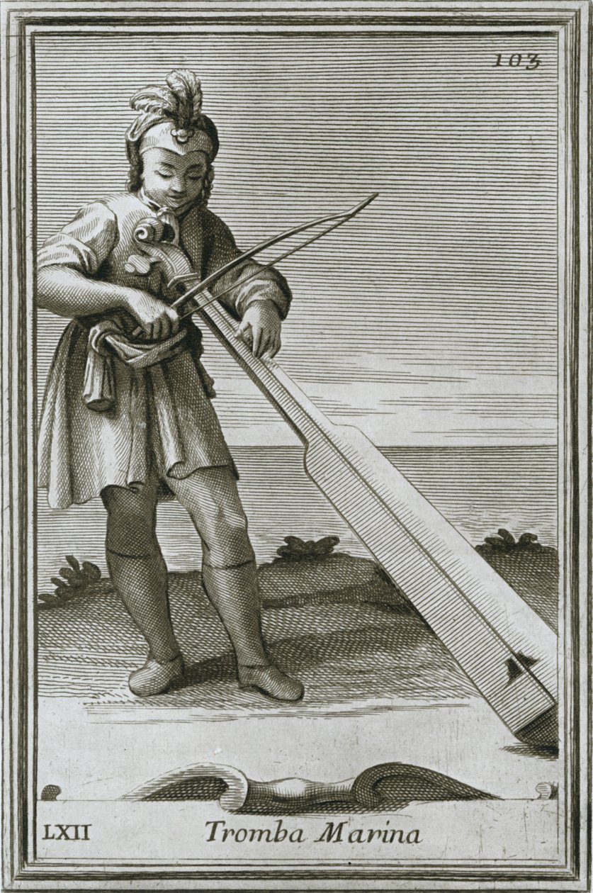 Trumscheit marintrumpet, gravyr från F. Bonannis bok Armonic cabinet, Rom, 1722, 1948 av Unbekannt