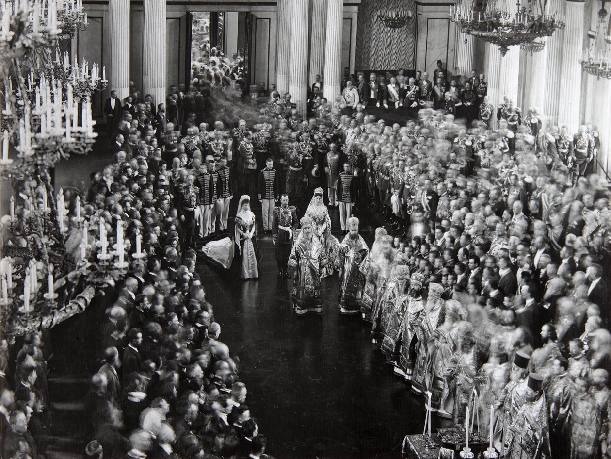Tsar Nicholas II vid öppningsceremonin av den första duman, St Petersburg, Ryssland, 1906 av Unbekannt