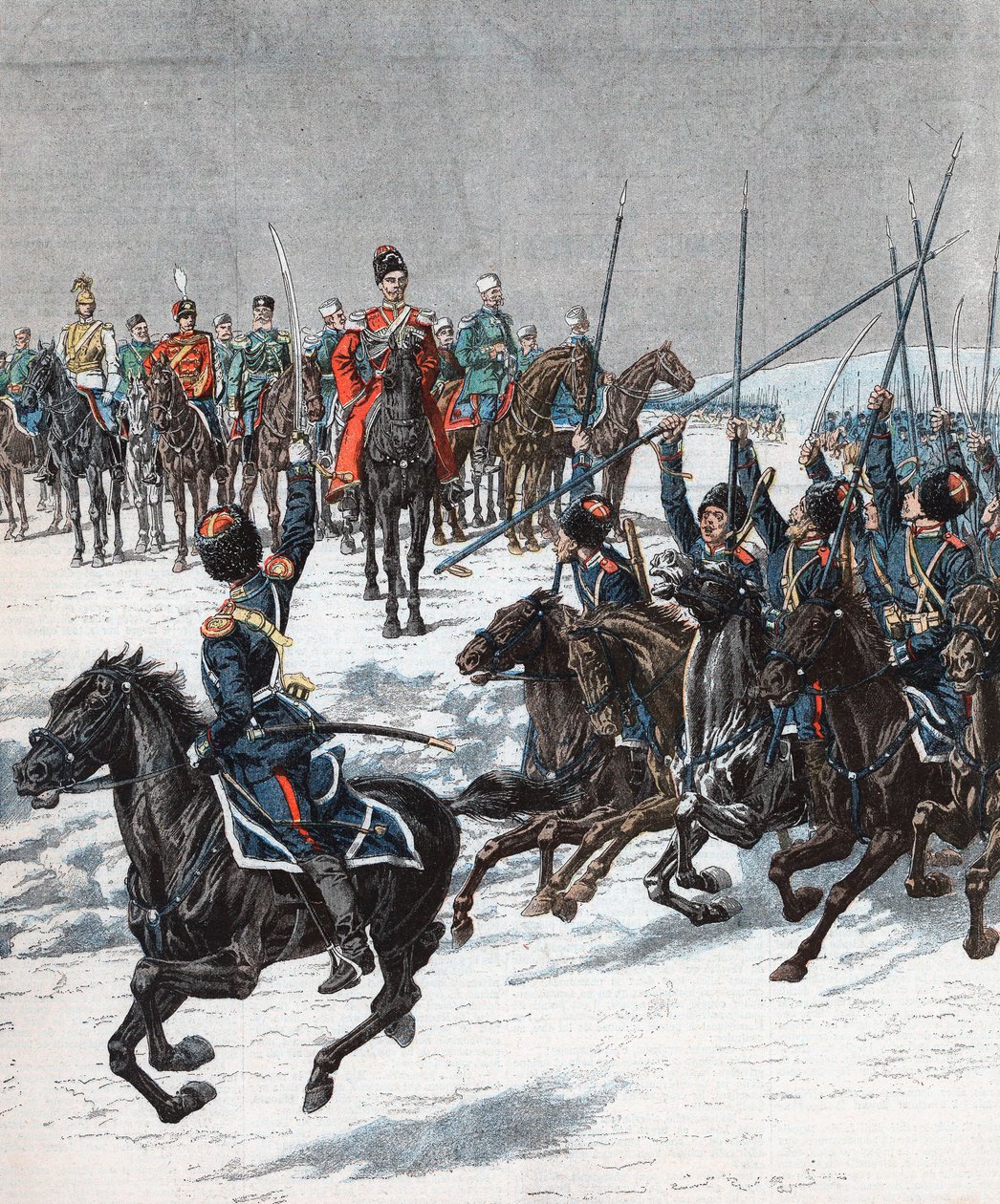 Tsar Nicholas II recenserar kosacker, rysk-japanska kriget, 1904-5 av Unbekannt
