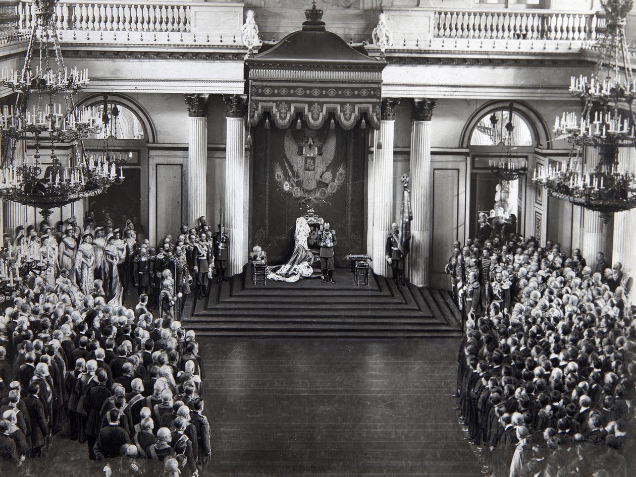 Tsar Nicholas II talar vid invigningen av den första duman, St Petersburg, Ryssland, 27 april 1906 av Unbekannt