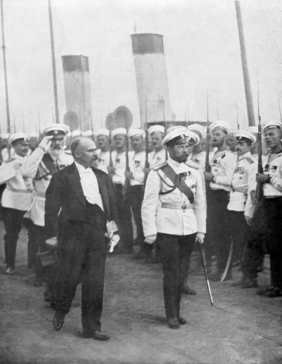 Tsar Nicholas II med Frankrikes president Raymond Poincare, 1914. av Unbekannt