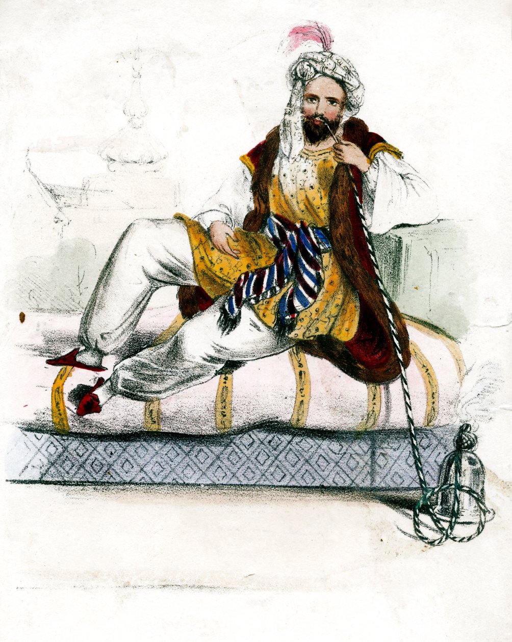 Turkisk man röker vattenpipa, c1800-talet av Unbekannt