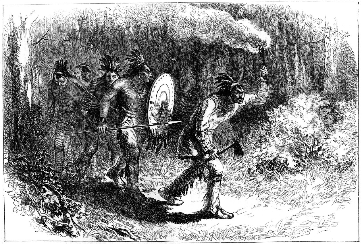 Tuscarora-indianer som spårar flyktingar, sent 1600-tidigt 1700-tal c1880 av Unbekannt