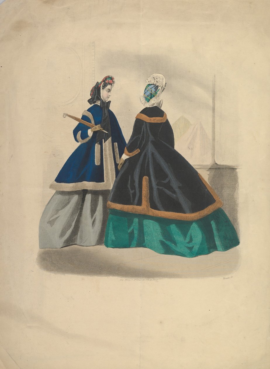 Två kvinnor som bär rockar, 1863-64. av Unbekannt
