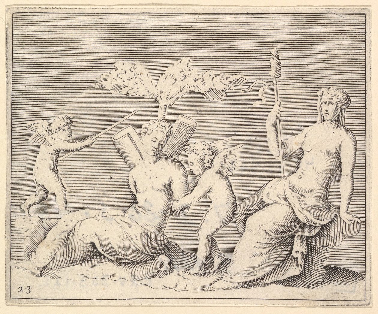 Two Women and Two Cupids, publicerad ca. 1599-1622. av Unbekannt