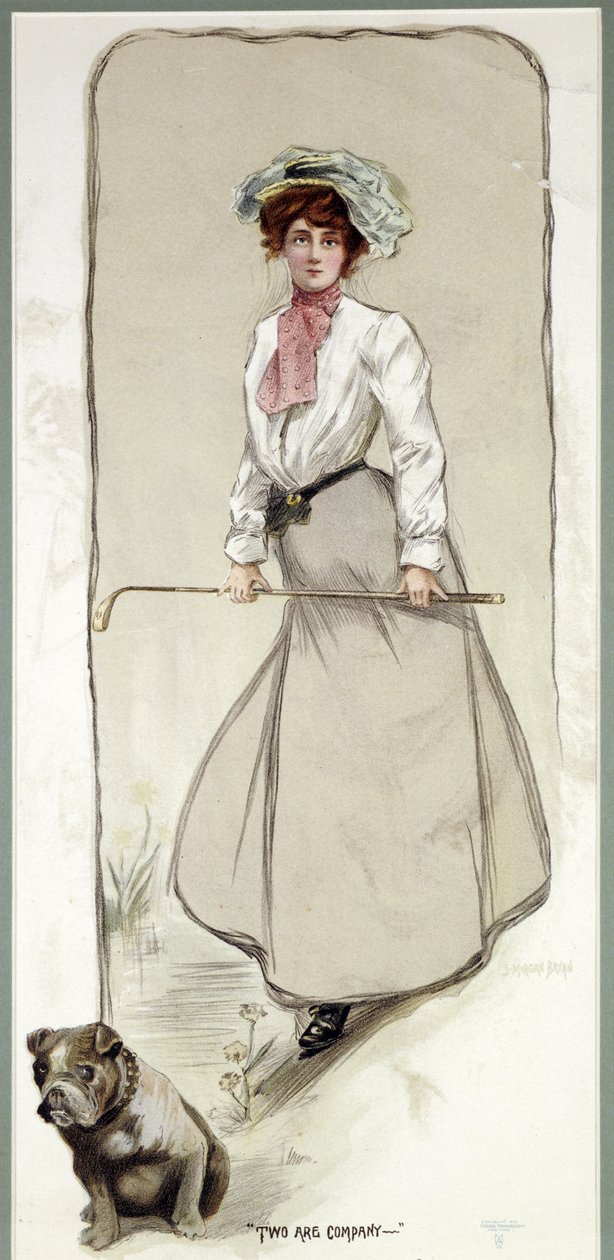 "Två är sällskap", dam golfspelare med sin hund, c1900 av Unbekannt