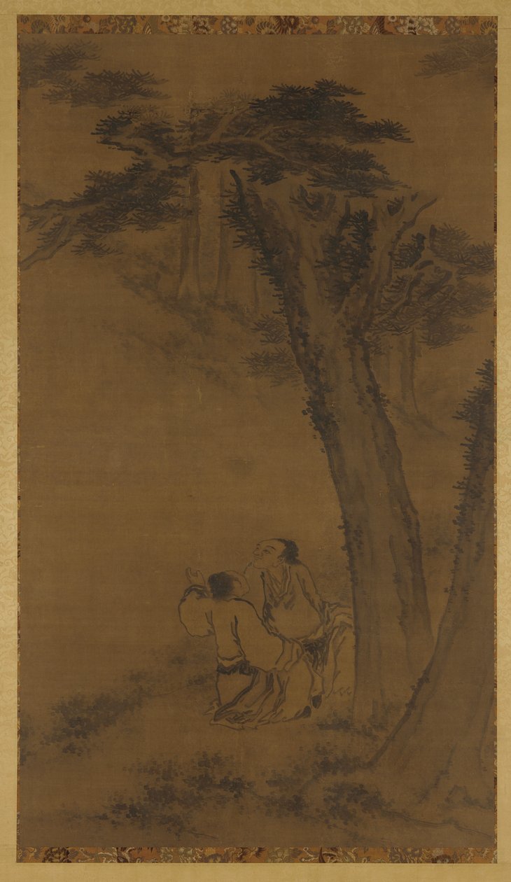 Två figurer på en sluttning under träd, Ming- eller Qingdynastin, 1600-talet. av Unbekannt