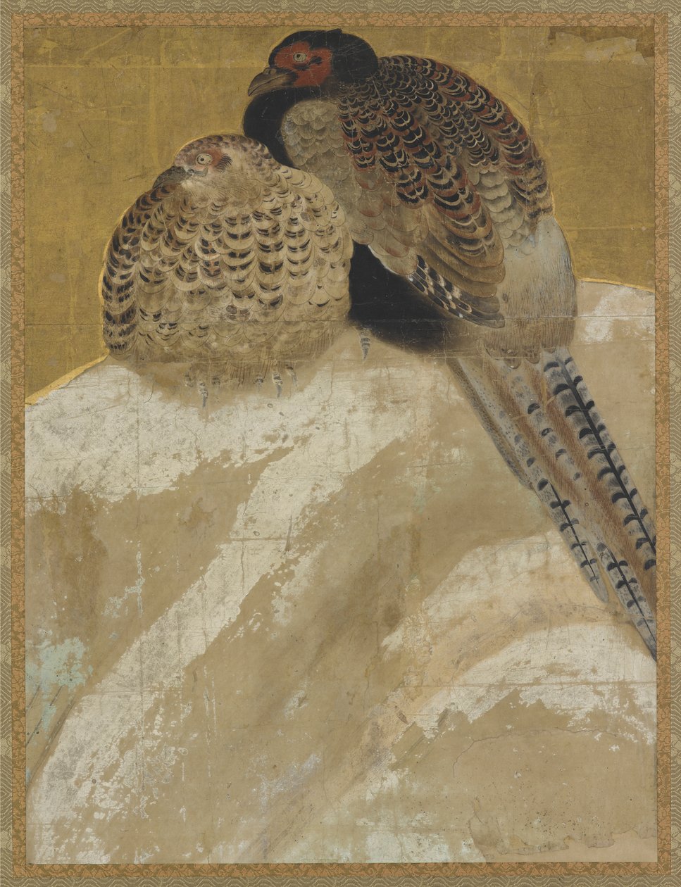 Två fasaner på en snöbank, Momoyama-period, 1700-tal. av Unbekannt