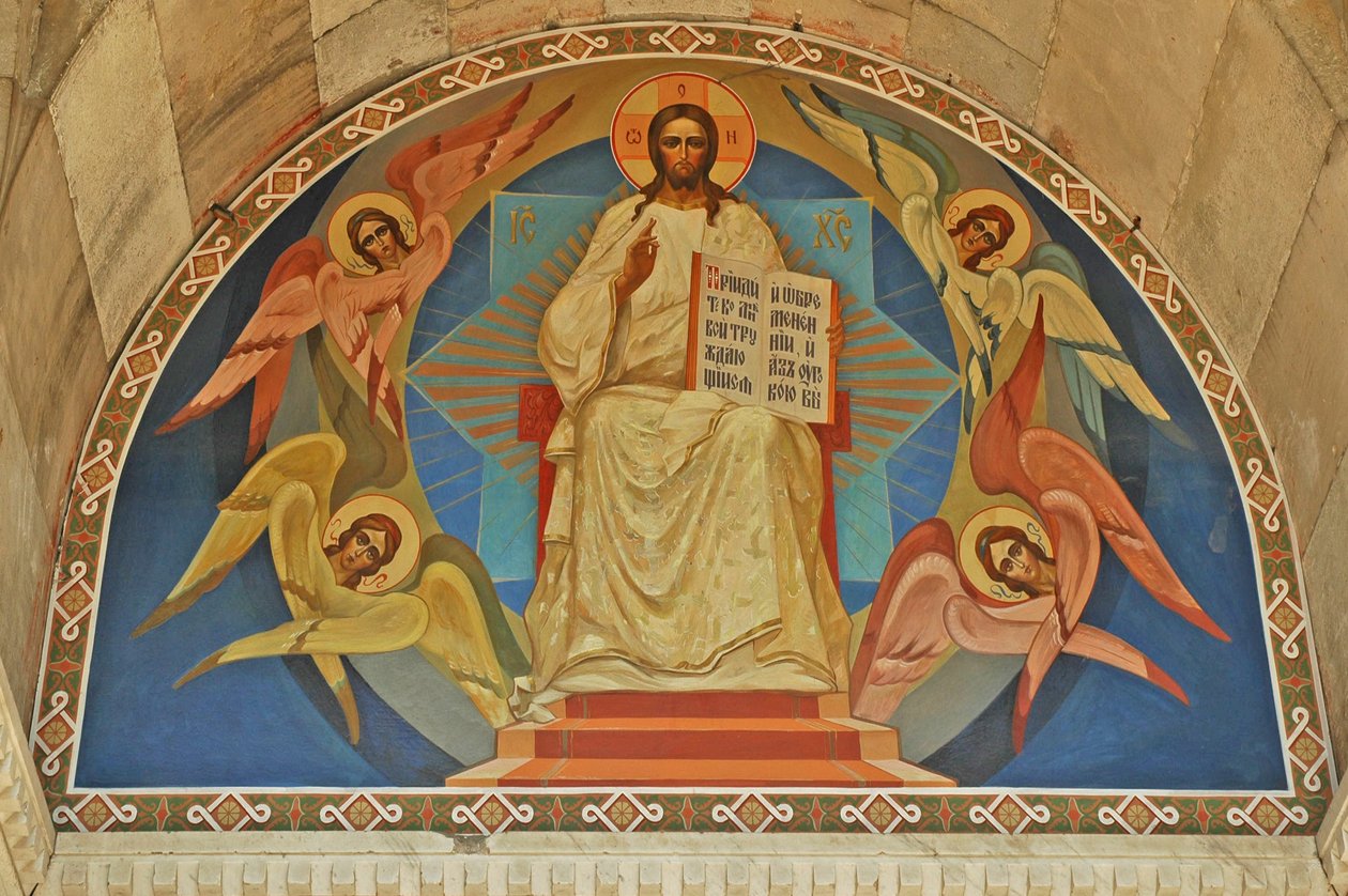 Ukraina, Sevastapol, St Vladimirs ortodoxa katedral (amiralernas gravvalv), fresk ovanför ingången av Unbekannt