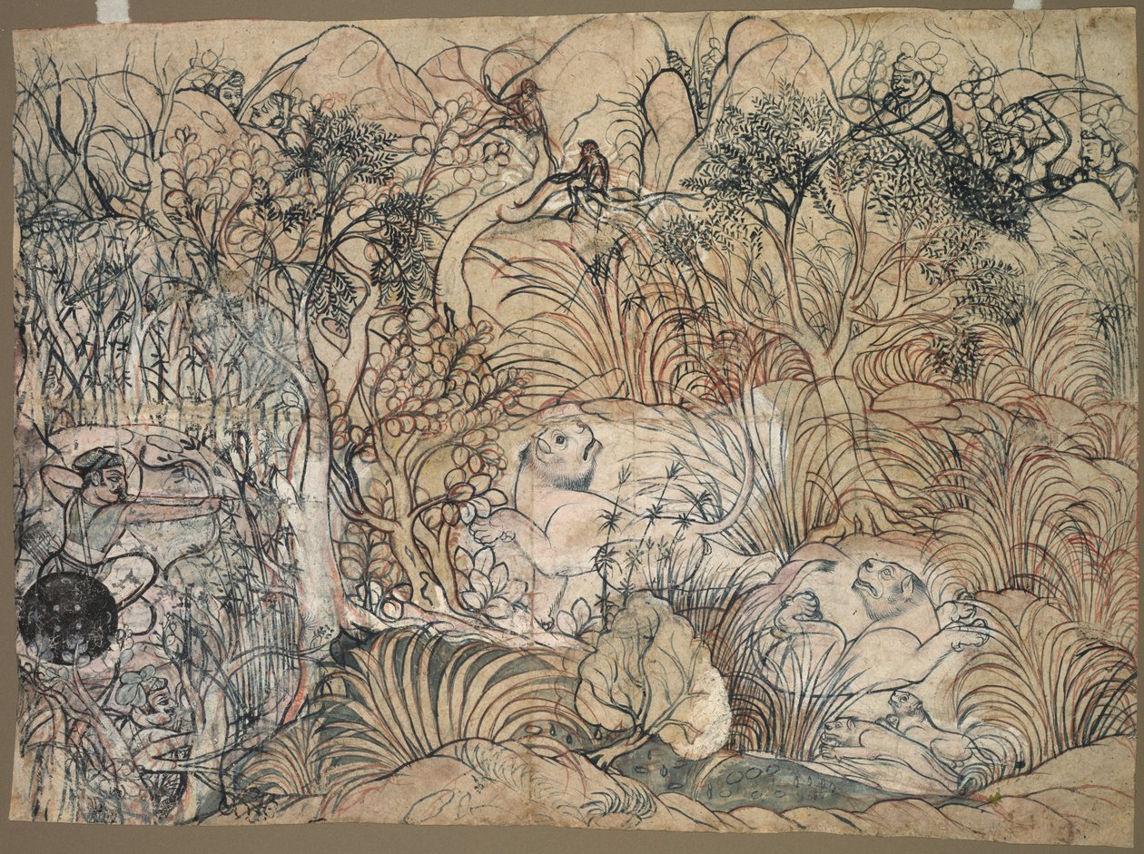 Umed Singh från Kota Hunting Lions, ca. 1785-1790. av Unbekannt