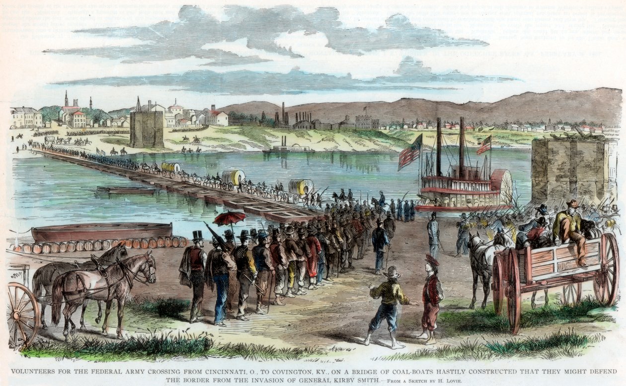 Fackliga volontärer som korsar Ohiofloden, Cincinnati, Ohio, amerikanska inbördeskriget, c1862 av Unbekannt