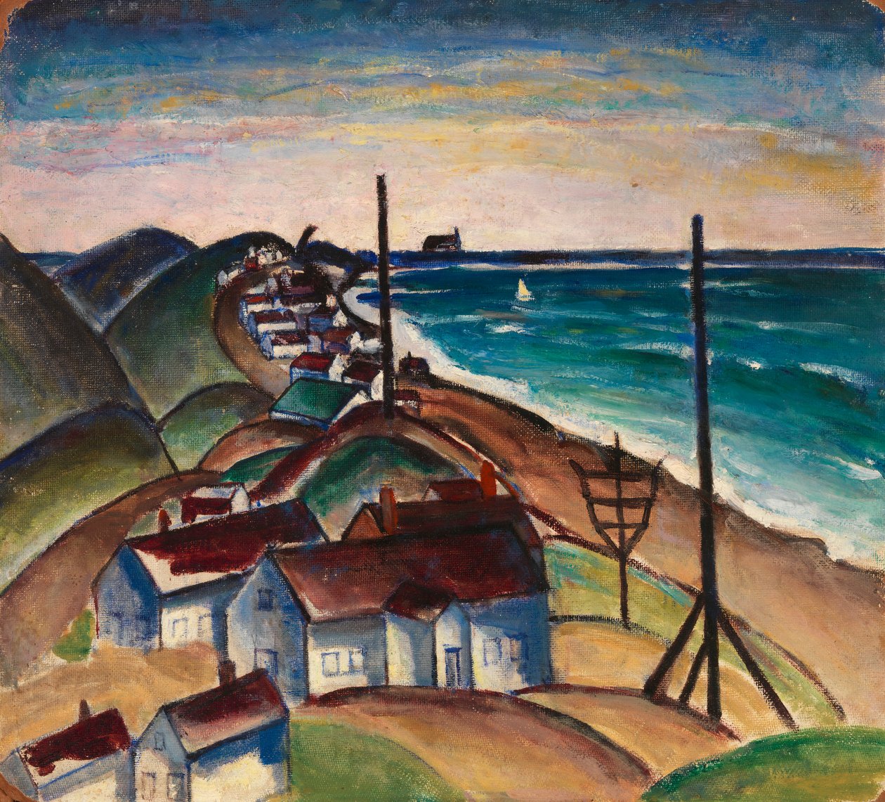 Untitled Seascape with Houses on Beach. av Unbekannt