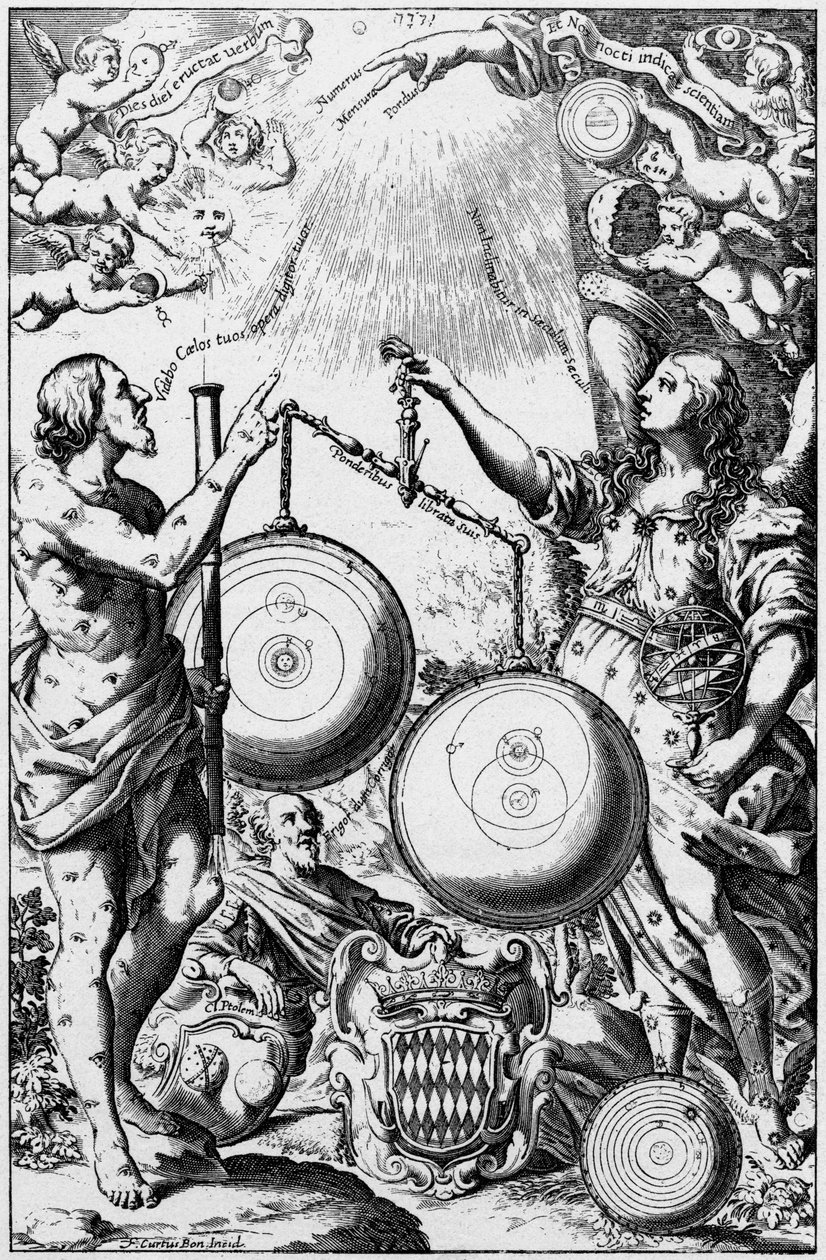 Urania, Astronomins Muse, väger och jämför universums system, 1651 av Unbekannt