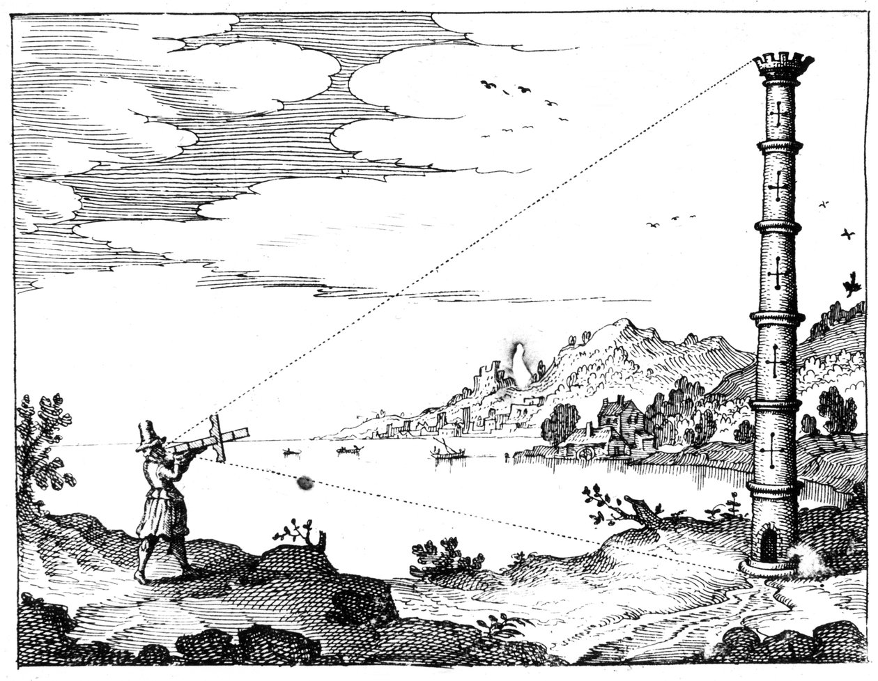 Att använda en tvärstav för att mäta höjden på ett torn, 1617-1619 av Unbekannt