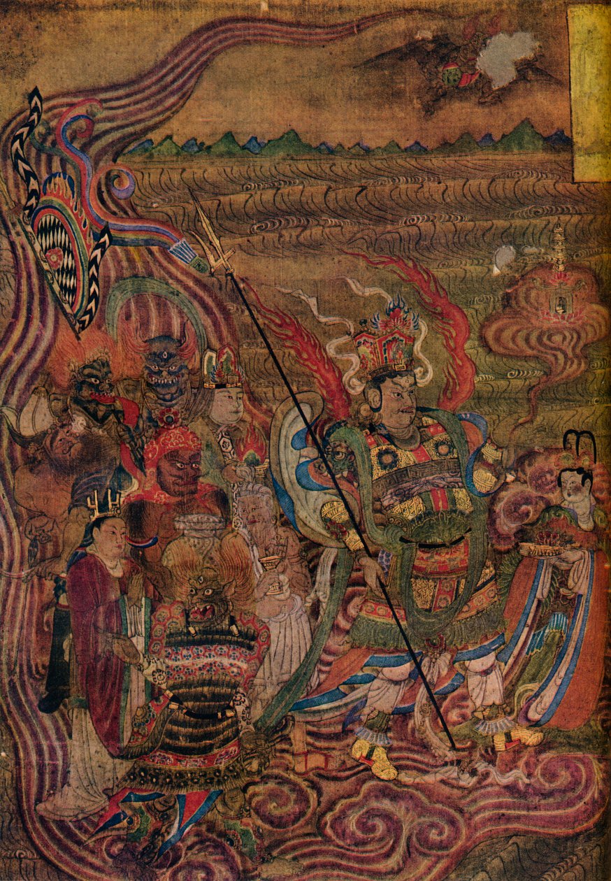 Vaishravana reser över vågorna, från de tusen buddhas grottor, c900 av Unbekannt