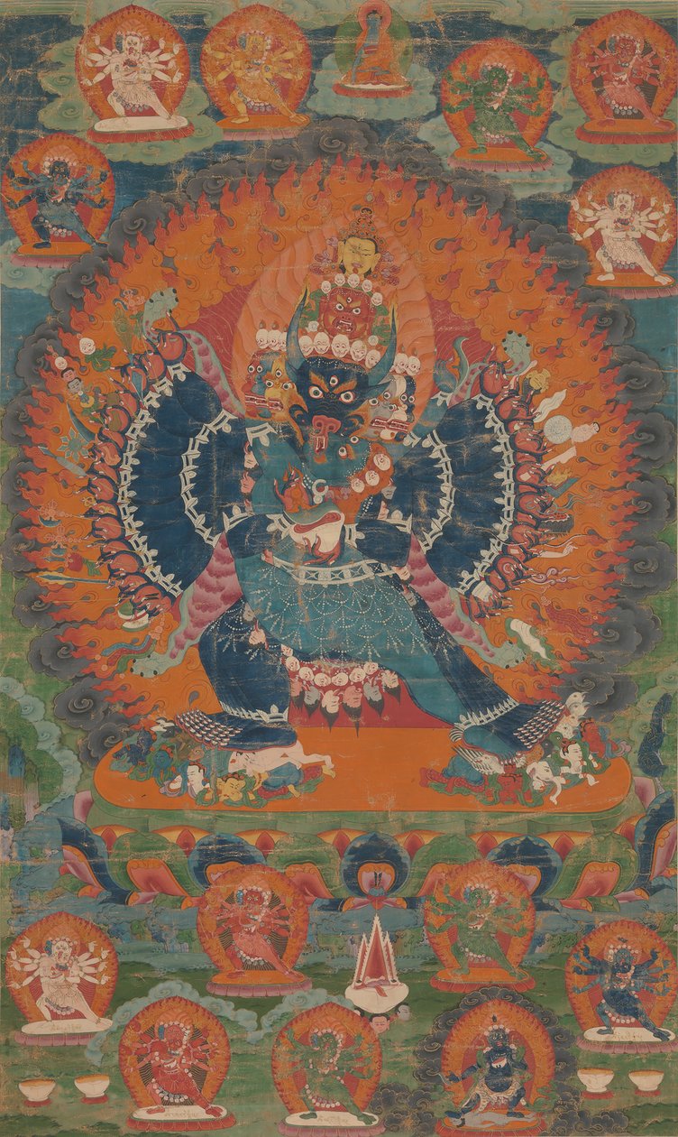 Vajrabhairava med sin gemål Vajravetali, 1700-tal. av Unbekannt