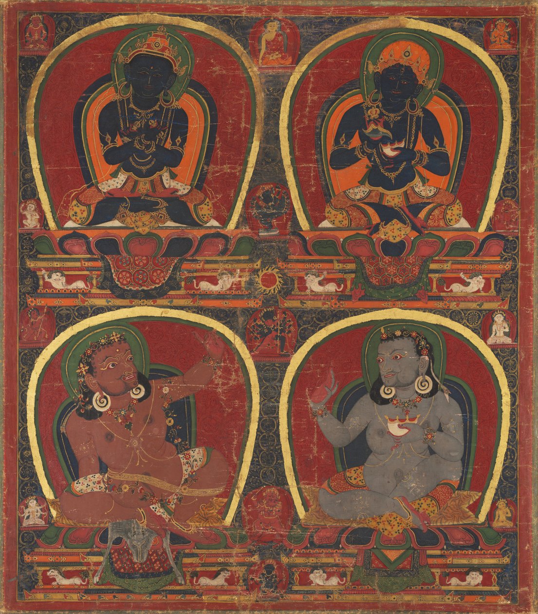 Vajradhara, osjälviskhet och Mahasiddhas Virupa och Kanha, s. 1450. av Unbekannt