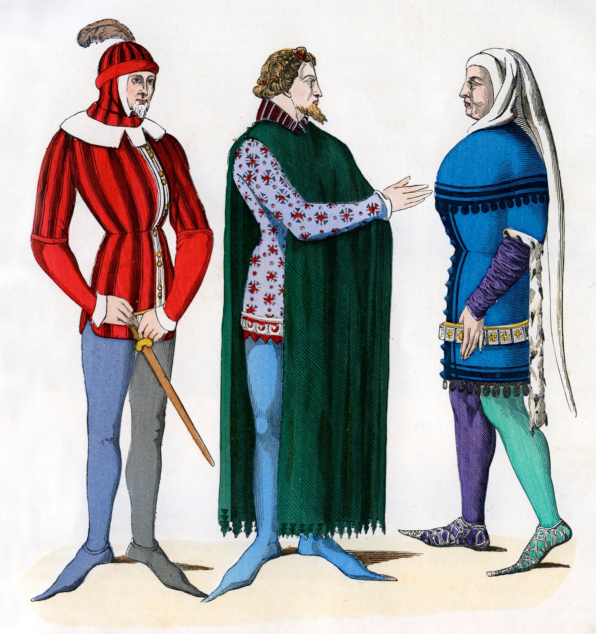 Betjänt och herrar i 1300-talsdräkt, 1882-1884 av Unbekannt
