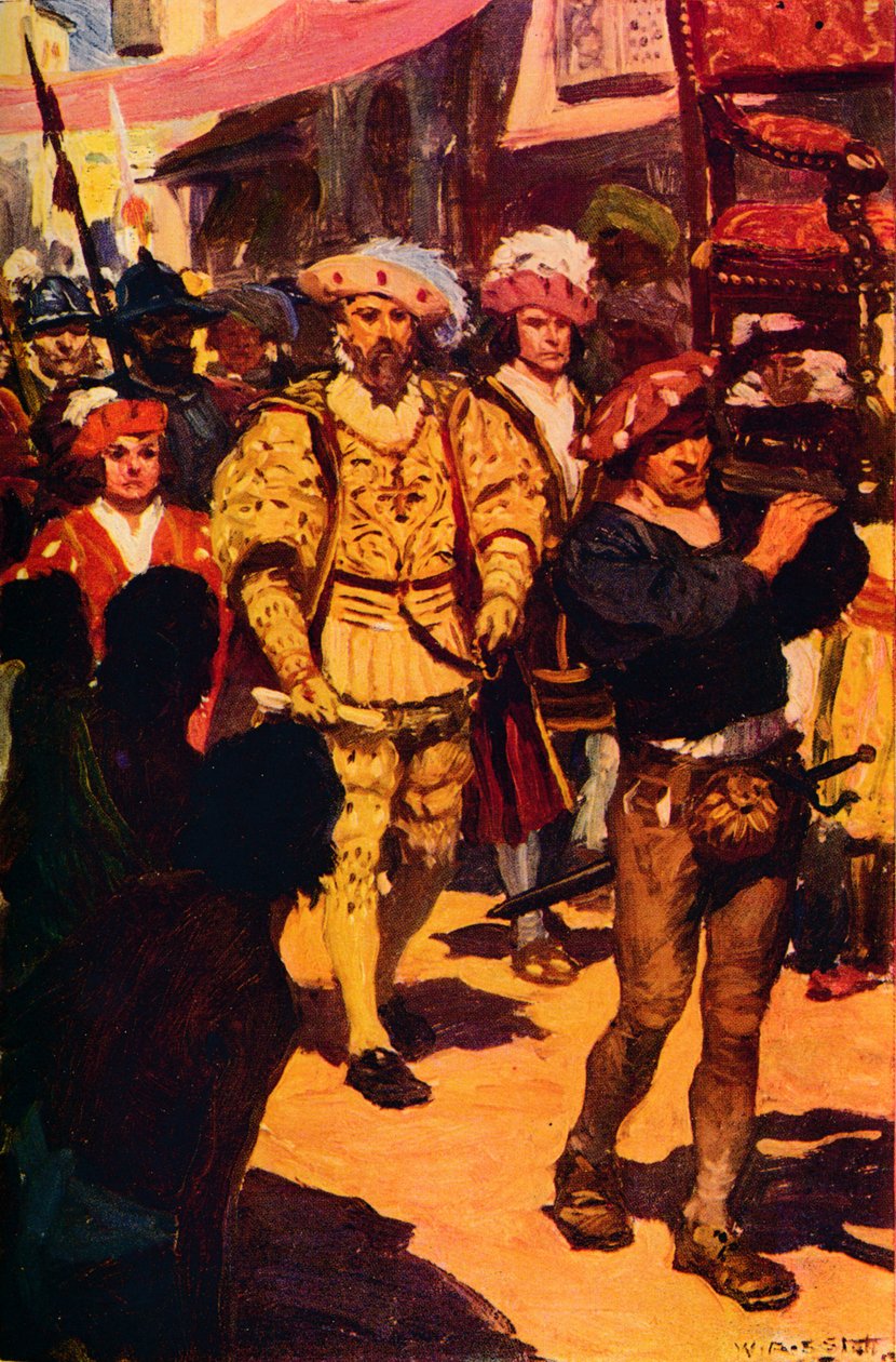 Vasco Da Gama besöker kungen av Calicut, 1498 c1912 av Unbekannt