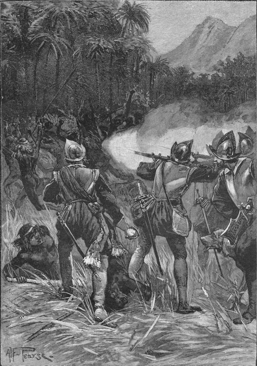 Vasco Nunez De Balboa kämpar sig till Cordilleras, c1513 1908 av Unbekannt