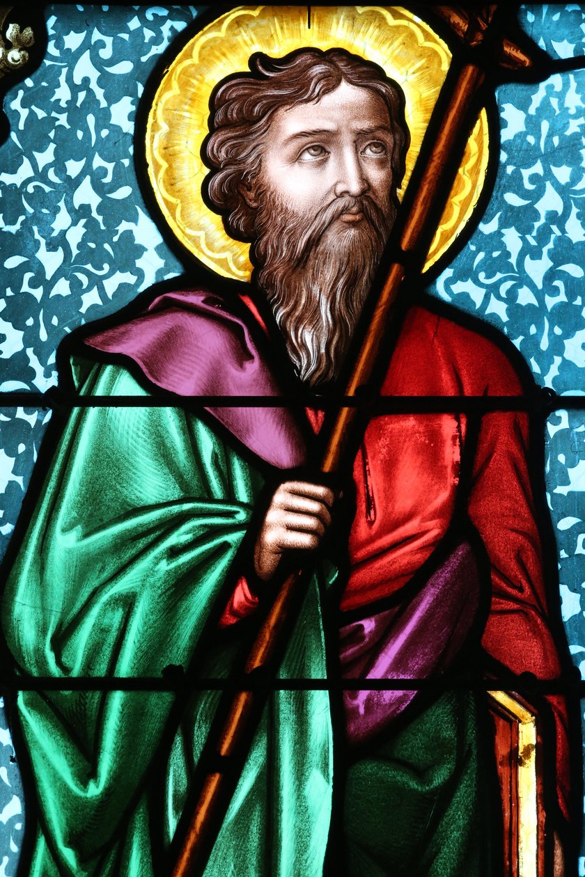 Vault de Lugny kyrka. Fönster i målat glas. Sankt Filip aposteln. Frankrike av Unbekannt