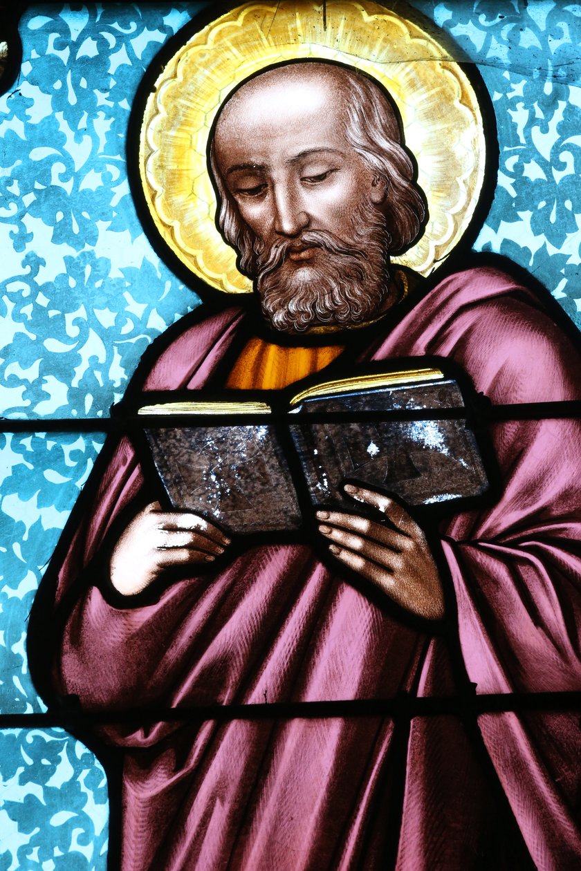 Vault de Lugny kyrka. Fönster i målat glas. Simon Zeloten. Frankrike av Unbekannt