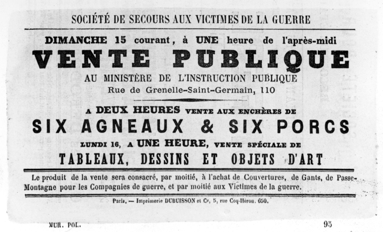 Vente Publique, från franska politiska affischer från Pariskommunen, maj 1871 av Unbekannt