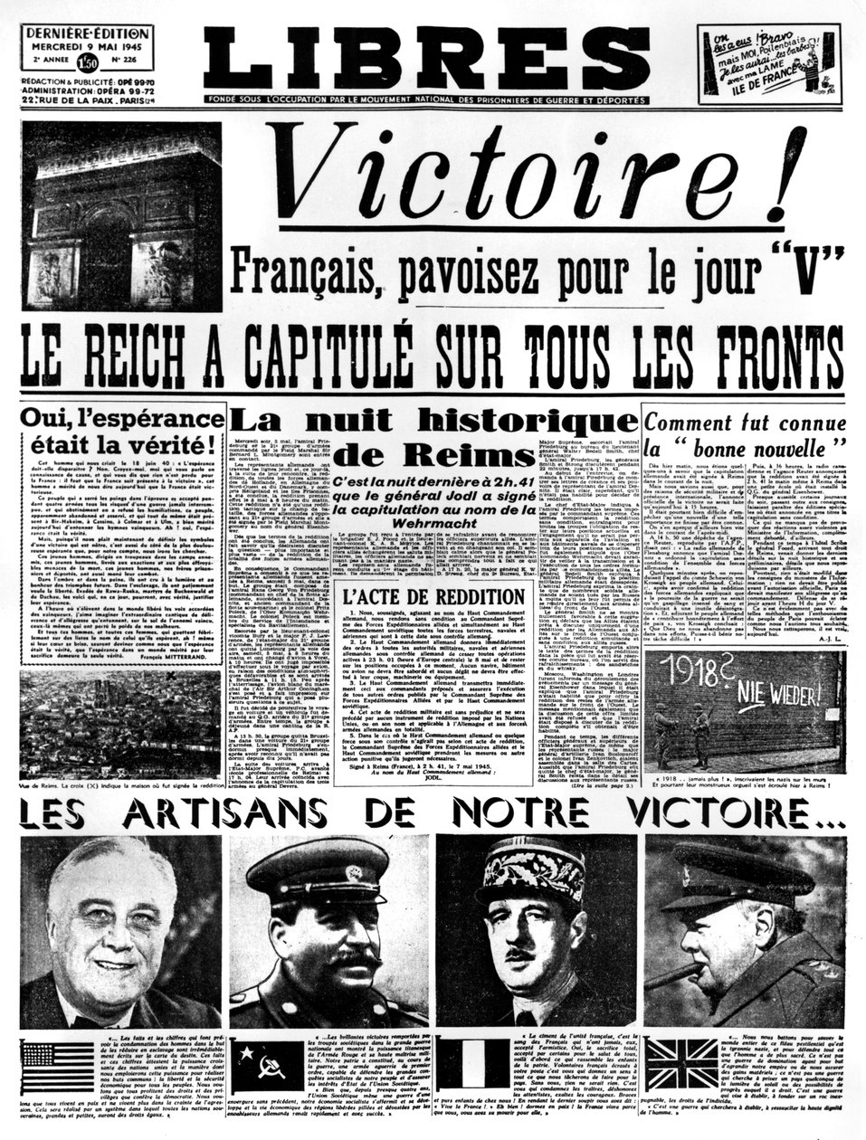Victory!, förstasidan av Libres tidning, 9 maj 1945 av Unbekannt