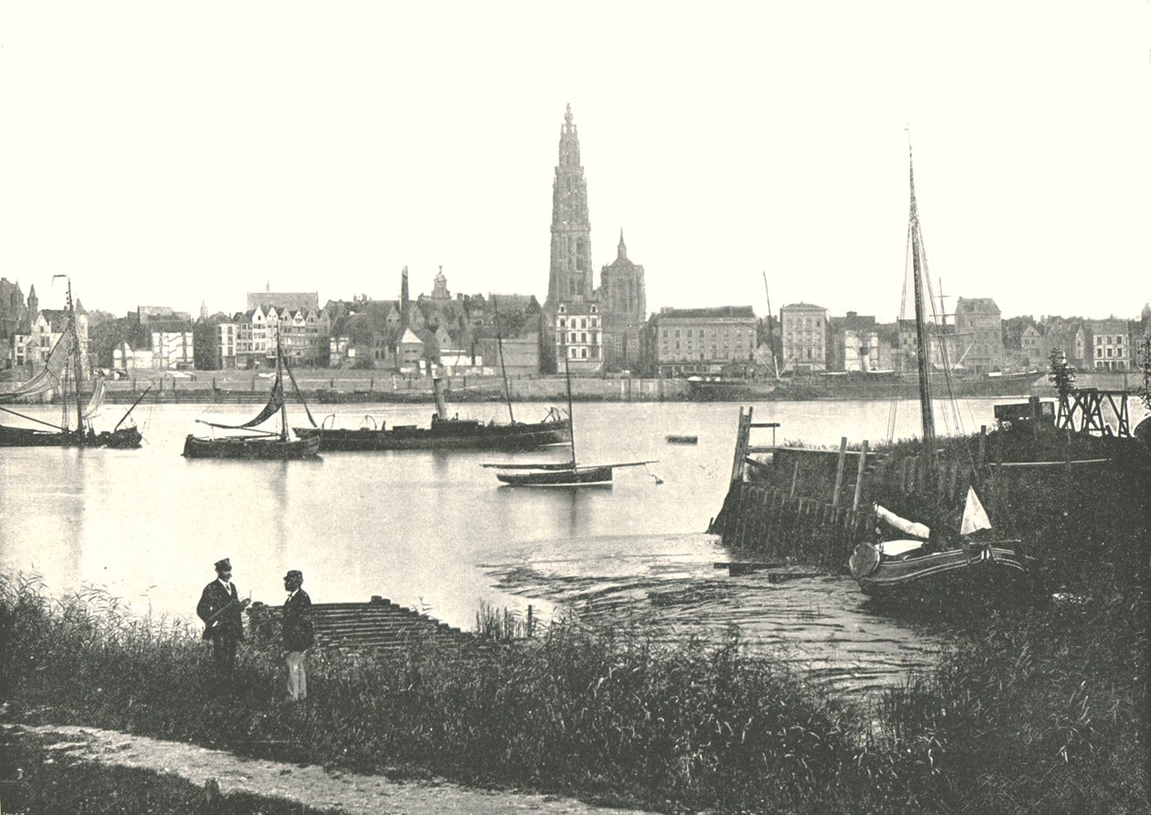 Utsikt över floden till katedralen, Antwerpen, Belgien, 1895. av Unbekannt