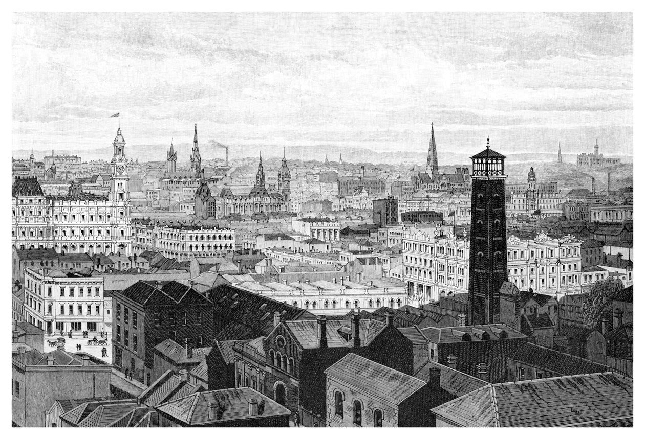 Utsikt från domen på lagdomstolen, Melbourne, Victoria, Australien, 1886 av Unbekannt