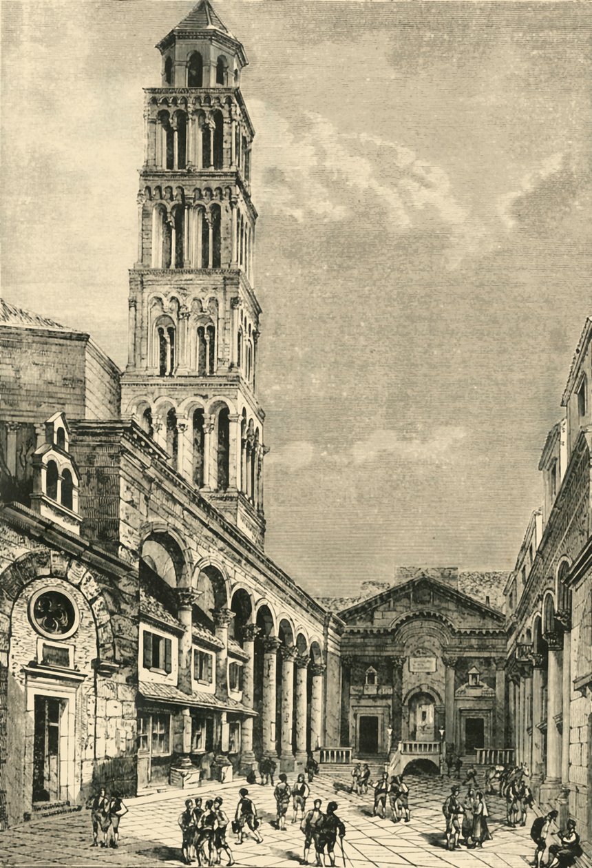 Utsikt i Spalatro, Visar Campanile och Peristyle av Diocletianus palats, 1890. av Unbekannt