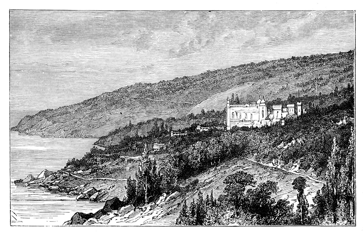 Utsikt på Krim: palatset Woronzow, Alupka, Ukraina, c1888 av Unbekannt