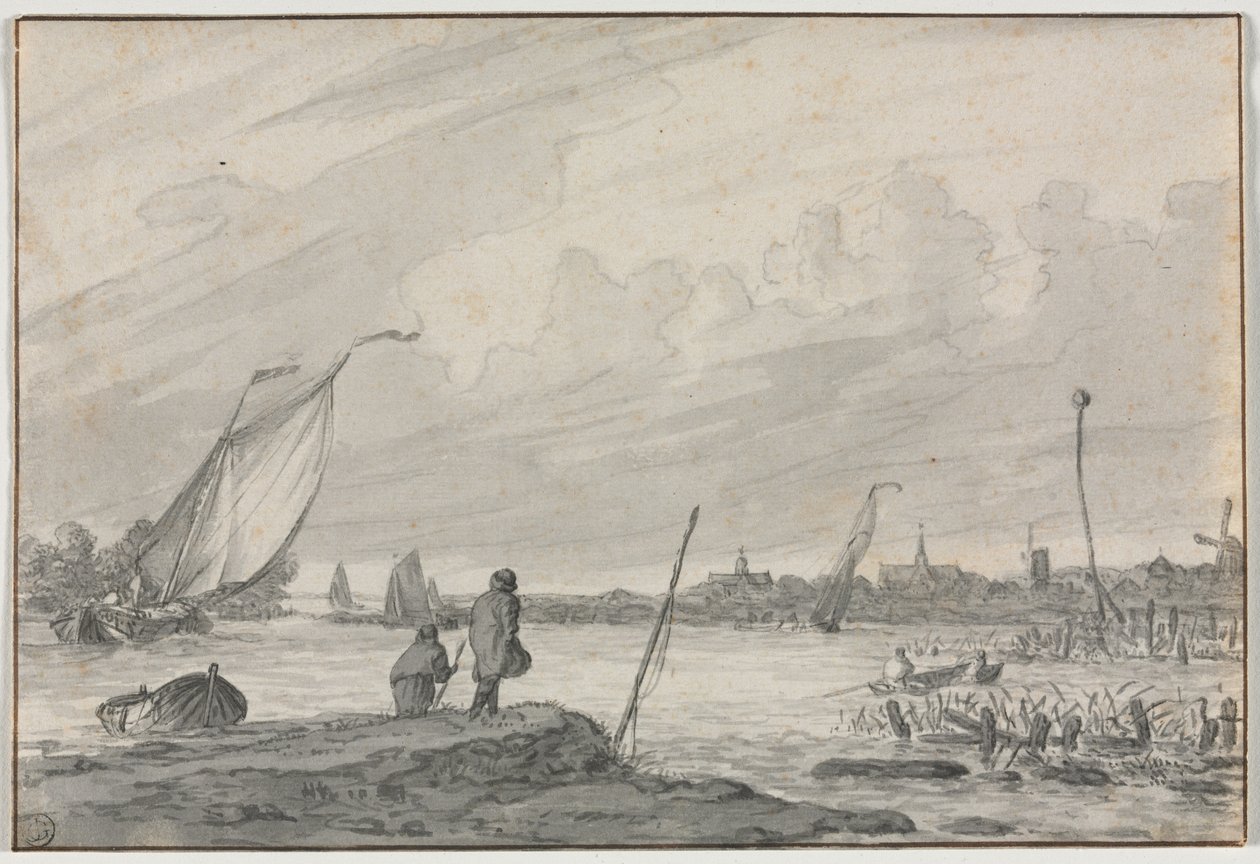 Utsikt över Alkmaar med båtar, 1600-tal. av Unbekannt