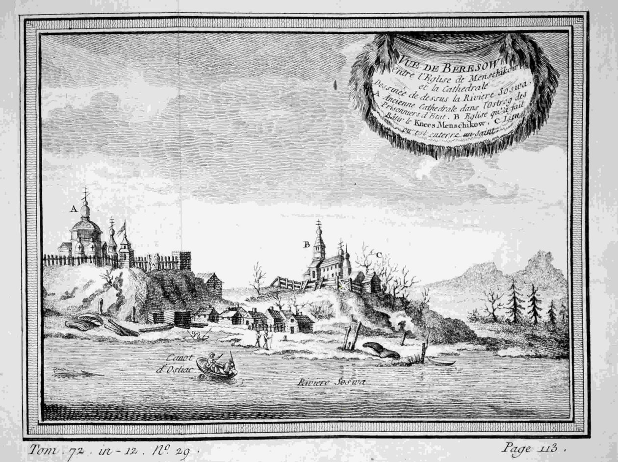 Utsikt över Beryozovo från Sosvafloden, 1770-talet av Unbekannt