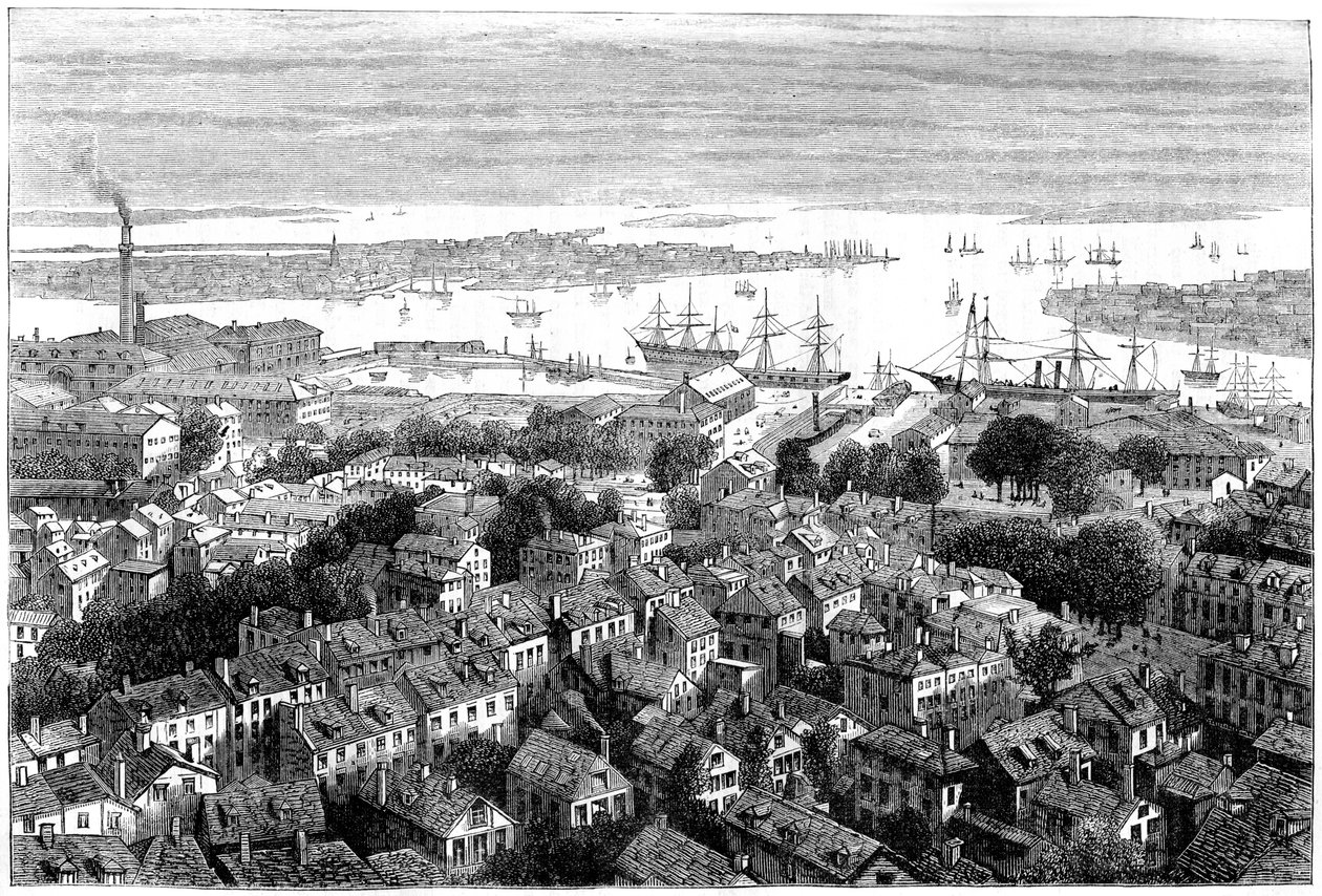Utsikt över Boston från Bunkers Hill, Massachusetts, c1770-talet c1880 av Unbekannt