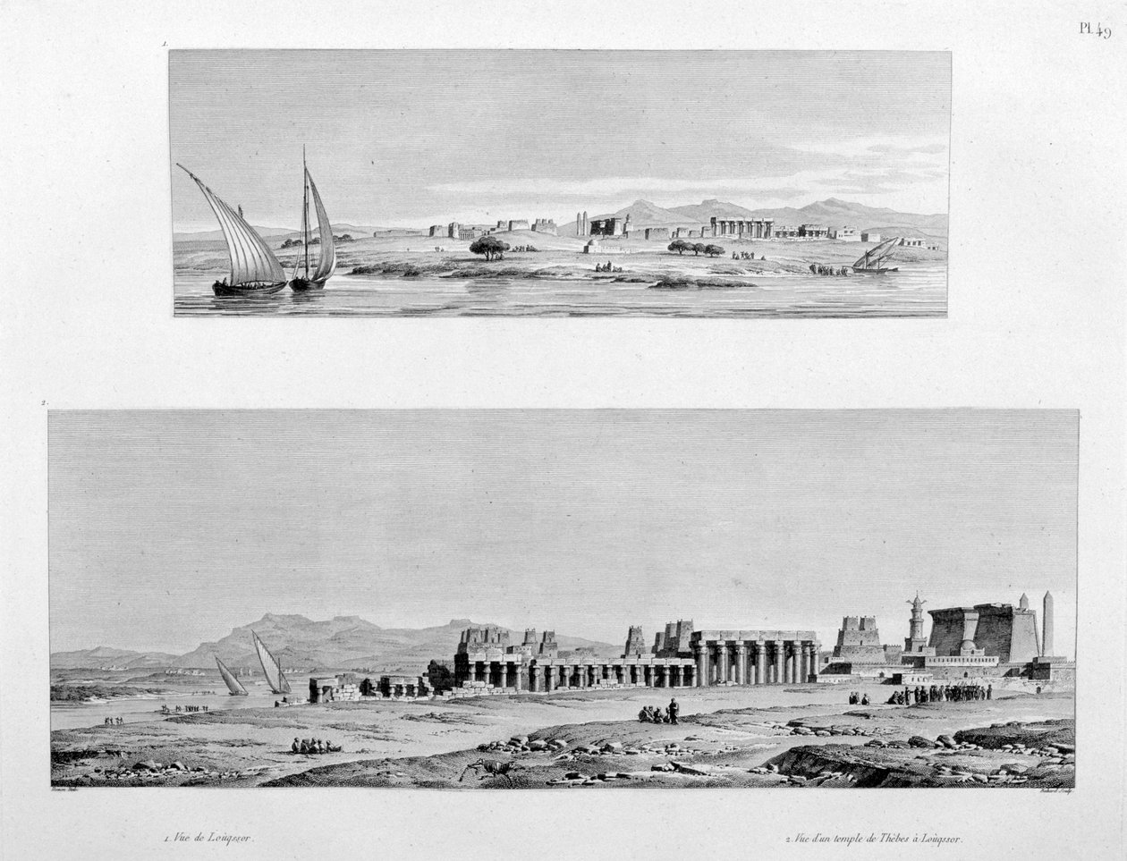 Utsikt över Luxor och Thebetemplet i Luxor, Egypten, c1808 av Unbekannt