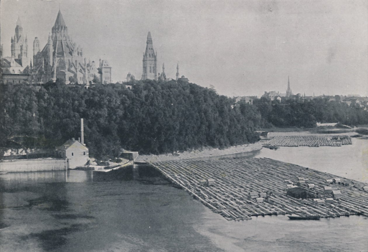 Utsikt över Ottawa, med timmerflottar, 1924 av Unbekannt