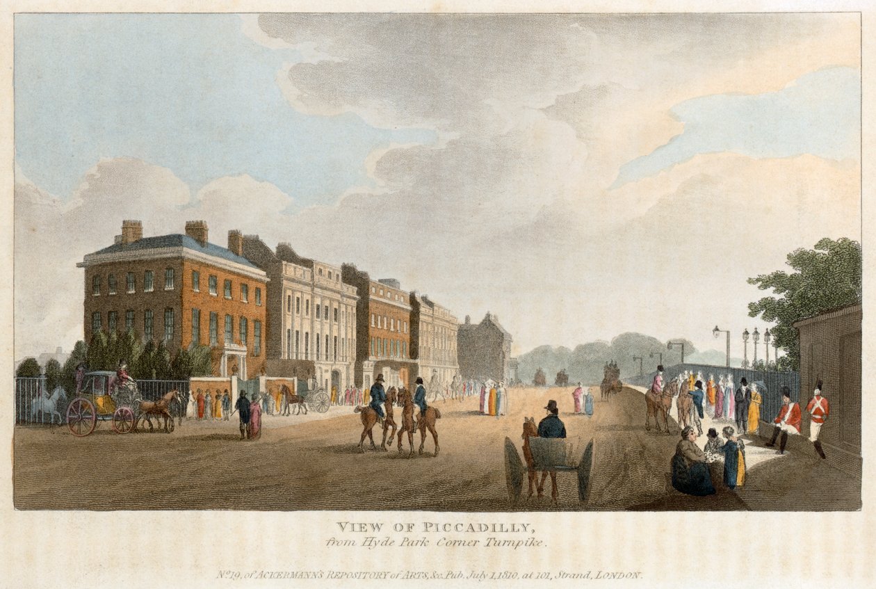"Utsikt över Piccadilly från Hyde Park Corner Turnpike", London, 1810 av Unbekannt
