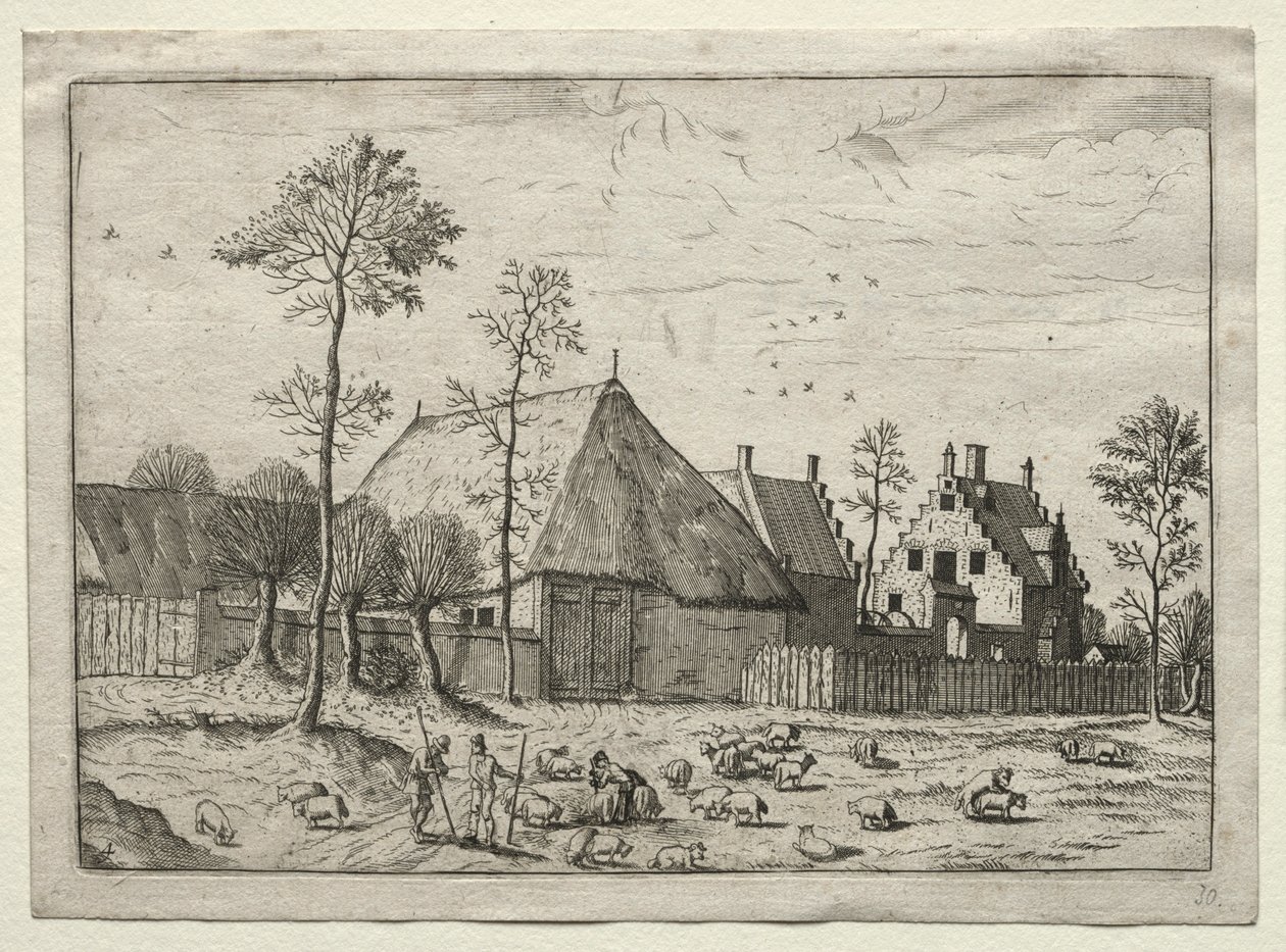 Utsikt över byar i Brabant och Campine: Herdar med flock, ca. 1559. av Unbekannt