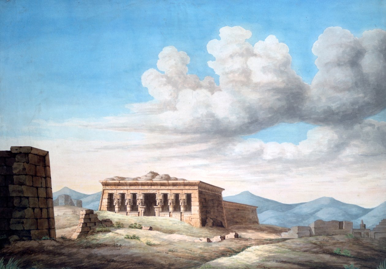 Vy över ett egyptiskt tempel, Dendera, 1800-talet av Unbekannt