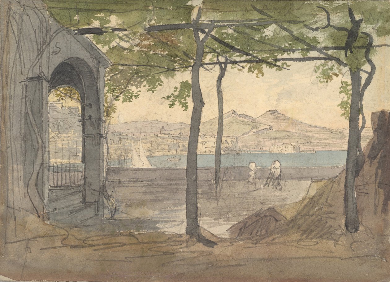 Utsikt över Neapelbukten med Vesuvius, tidigt 1800-tal. av Unbekannt
