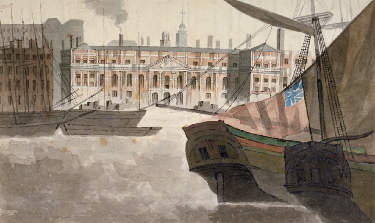 Utsikt över Custom House från Themsen, City of London, 1810 av Unbekannt